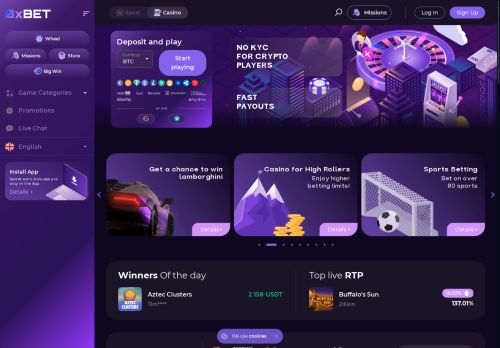 0x.Bet Casino desktop screenshot