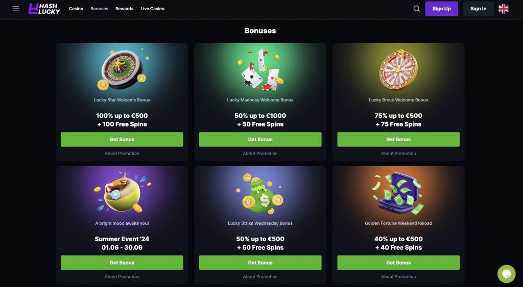 Hashlucky Casino desktop screenshot