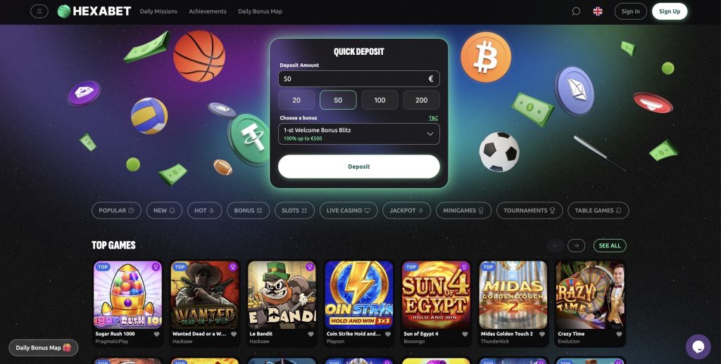 Hexabet Casino desktop screenshot