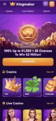 Kingmaker casino homepage mobile
