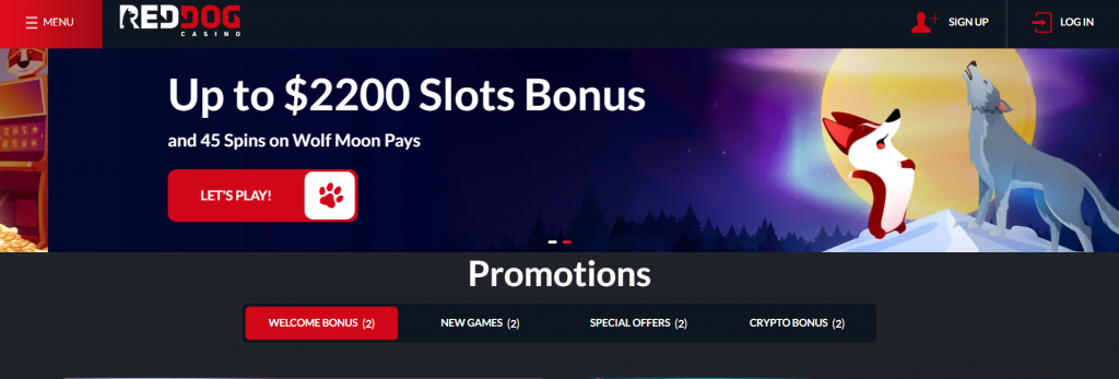 Reddog casino homepage