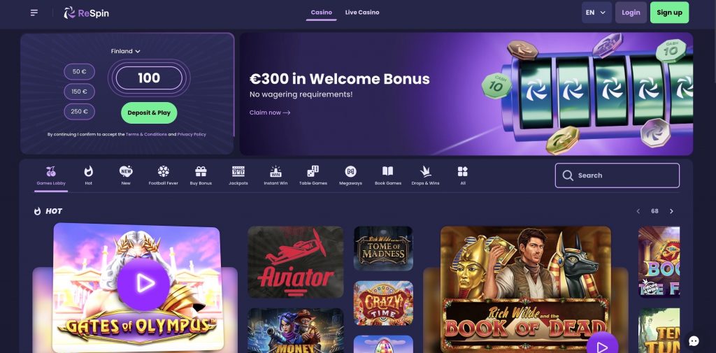ReSpin Casino desktop screenshot