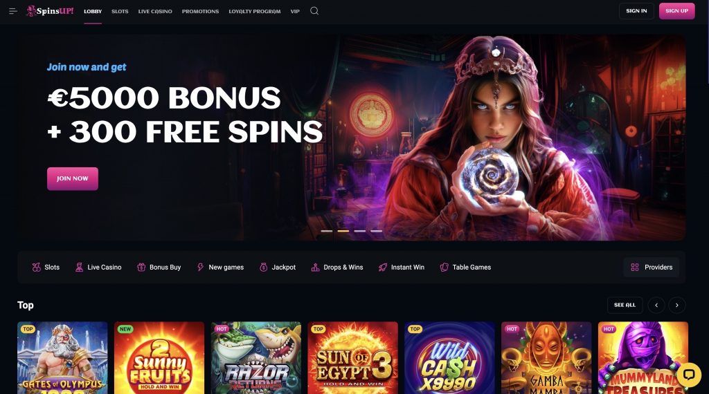 Spinsup casino homepage