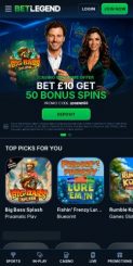 Screenshot of  Casino website (Mobile)
