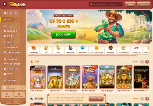 BillyBets Casino  desktop screenshot
