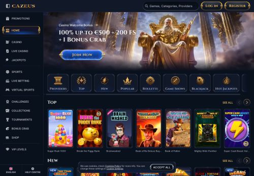 Cazeus Casino desktop screenshot