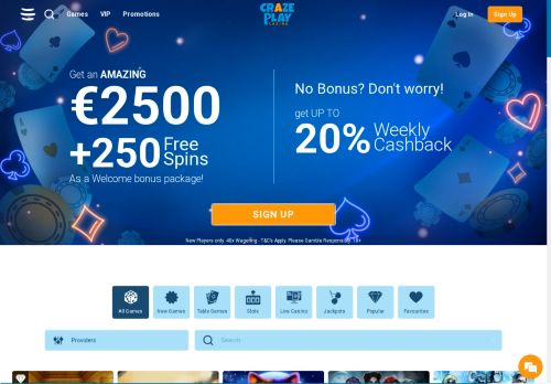 CrazePlay Casino desktop screenshot