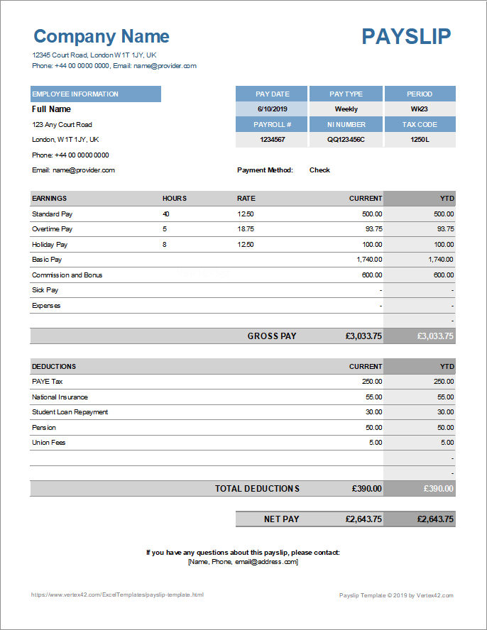 example of a valid pay slip document to verify your income
