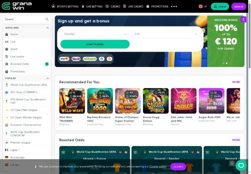 Granawin Casino desktop screenshot