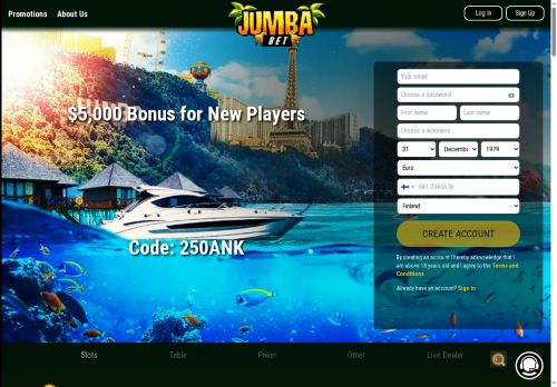 Jumba Bet Casino desktop screenshot
