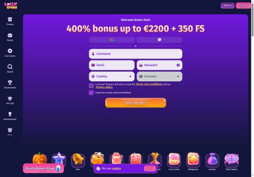 LollySpins Casino desktop screenshot