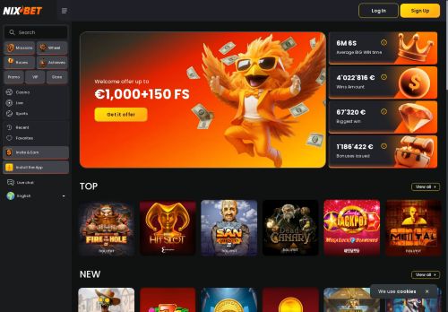 NixBet Casino desktop screenshot