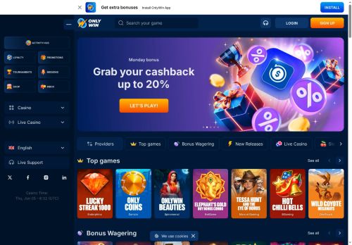 OnlyWin Casino desktop screenshot