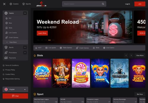 Placebet.io Casino desktop screenshot