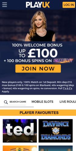 PlayUK Casino mobile screenshot