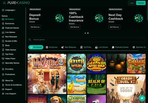 Pure Casino desktop screenshot