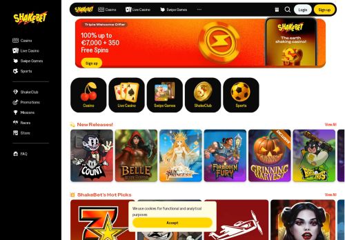 Shakebet Casino desktop screenshot