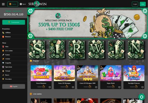 Sirwin Casino desktop screenshot