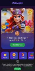 Spinando Casino mobile screenshot