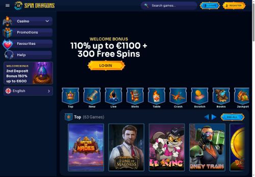 SpinDragons Casino desktop screenshot