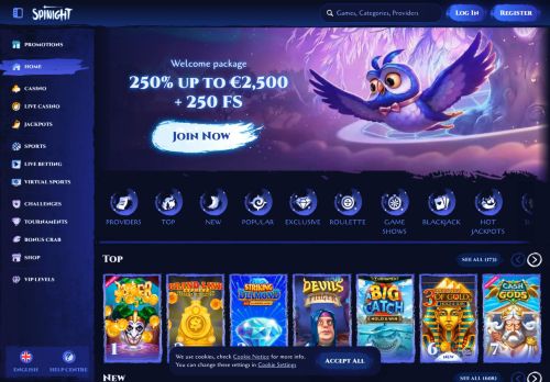 Spinight Casino desktop screenshot