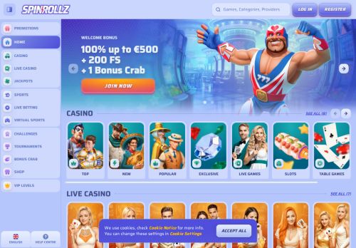 Spinrollz Casino desktop screenshot