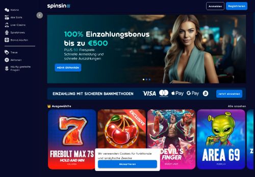 Spinsino Casino desktop screenshot