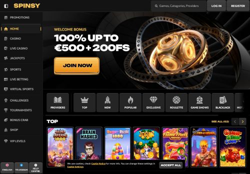 Spinsy Casino desktop screenshot