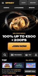 Spinsy Casino mobile screenshot