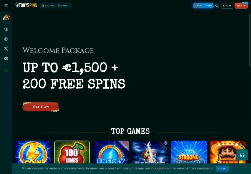 Tonyspins Casino desktop screenshot