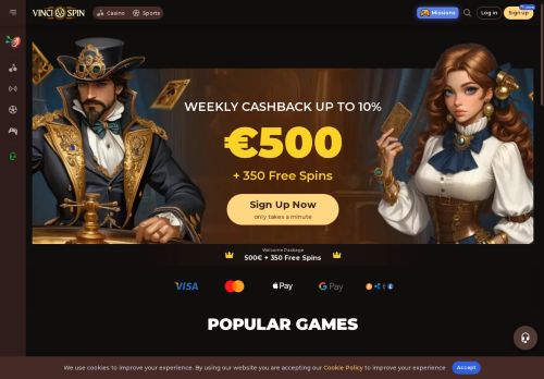 Vinci Spin Casino desktop screenshot