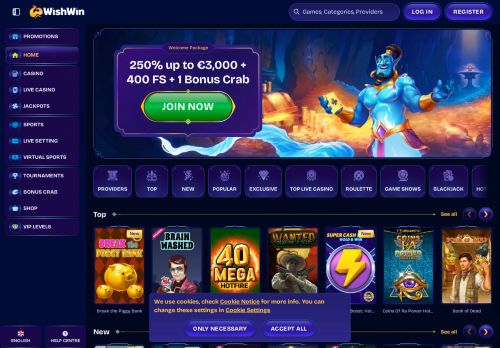 WishWin Casino desktop screenshot