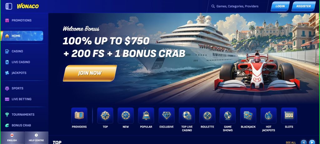 wonaco casino screenshot HP desktop