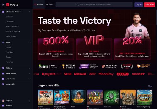 Ybets Casino desktop screenshot